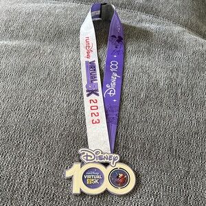 Disney 100 Virtual 5K Medal with Purple and White Lanyard